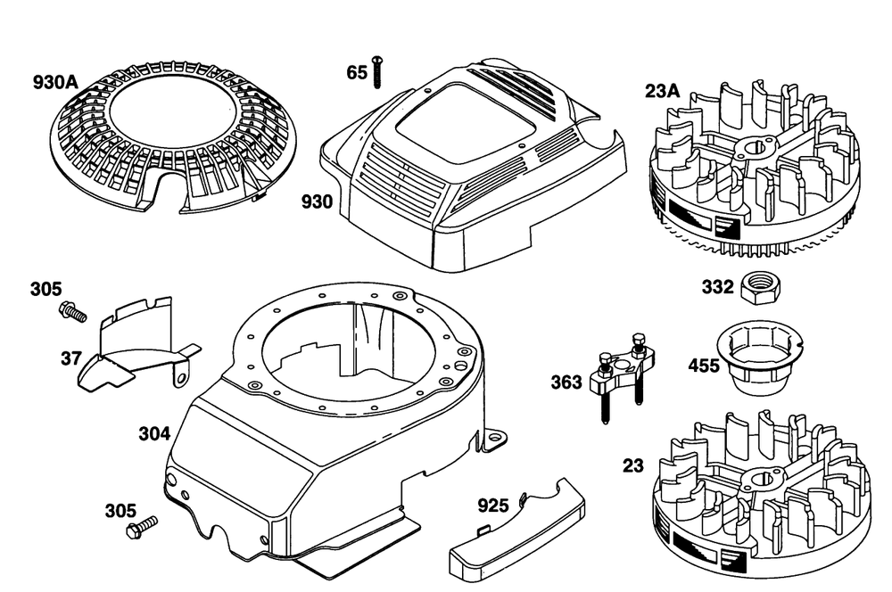Blower Hsg, Flywheels Diagram and Parts List for 12E802-0830-XX  Briggs and Stratton Engine